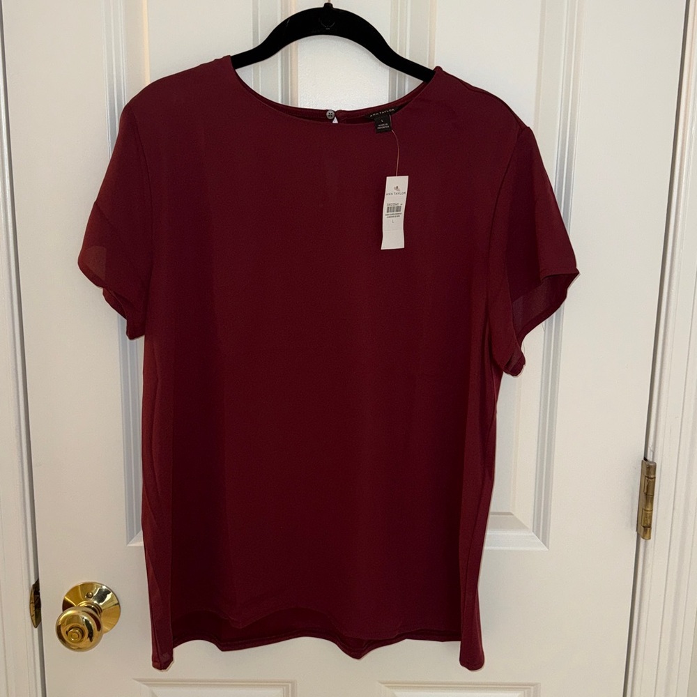 Ann Taylor Mixed Media Crew Neck Top